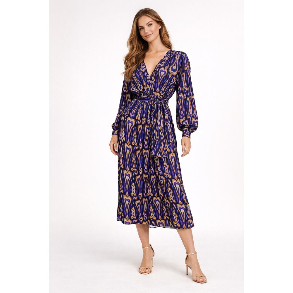 Forte Forte 6 Northern Light Satin Dress Purple Ikat Dolman Romantic Boho Chic